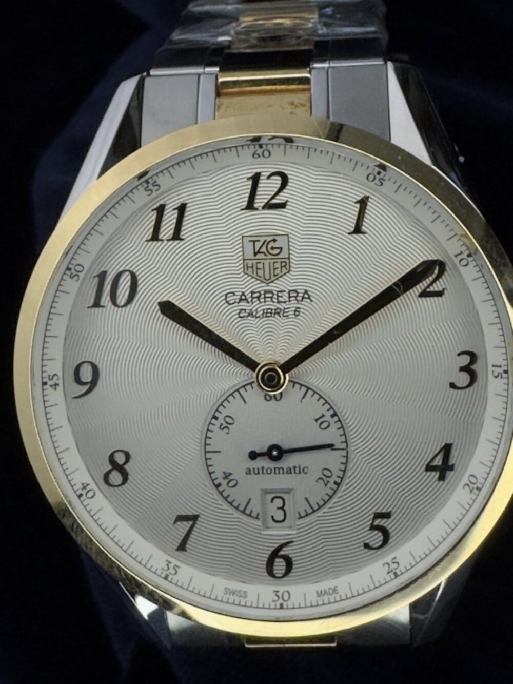 TAG Heuer Carrera Calibre 6 WAS2150 39mm 18k Gold Bezel Silver Dial Two-Tone